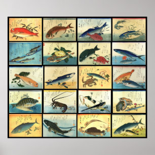 Hiroshige é um cardume de peixes Impressão japonês