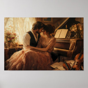 História de Amor ao Piano Dourado Poster de Arte S