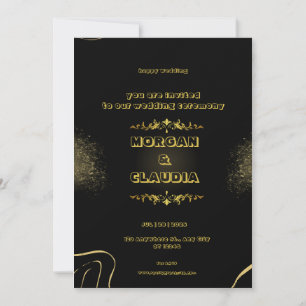 História do Convite Dourado de Casamento Preto de