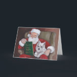 Histórias do Natal de Westie com cartão do papai<br><div class="desc">Este cartão caracteriza uma reprodução de minha pintura a óleo original do papai noel e do terrier ocidental das montanhas.</div>