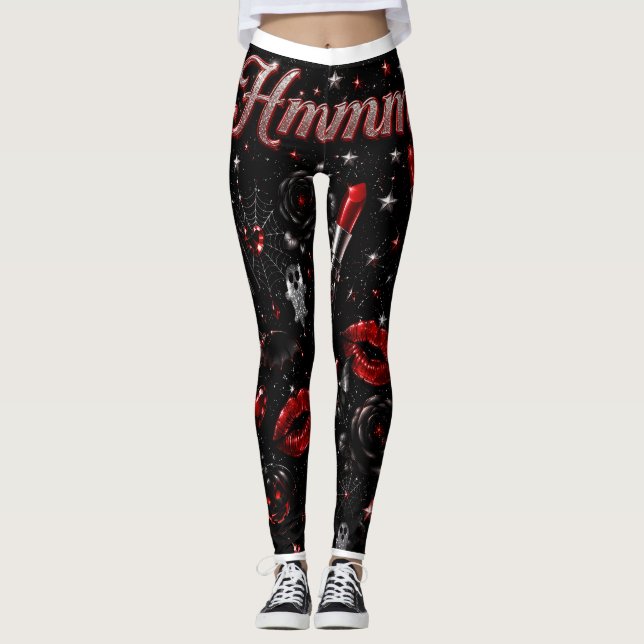 Hmmm Red Lipstick Gothic Glam Halloween Leggings (Frente)