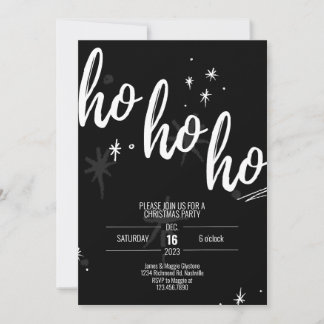 Ho Ho Convite de festas de Natal Moderno Preto