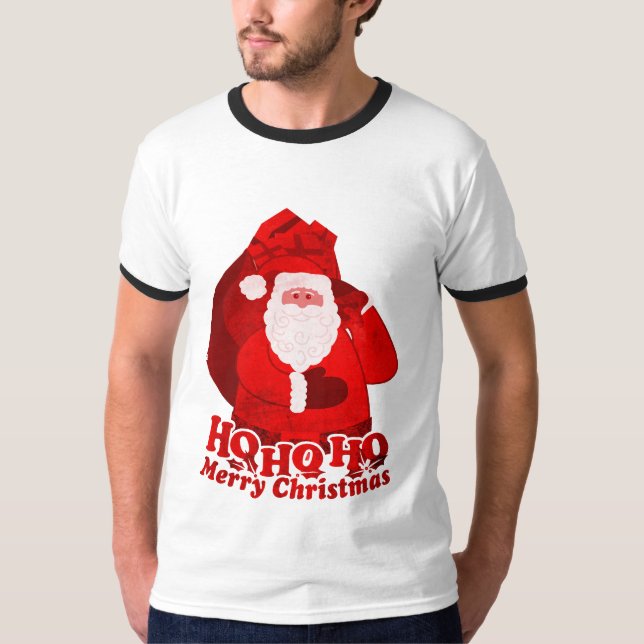 Ho Ho Feliz Natal Papai noel camiseta vermelha mas (Frente)