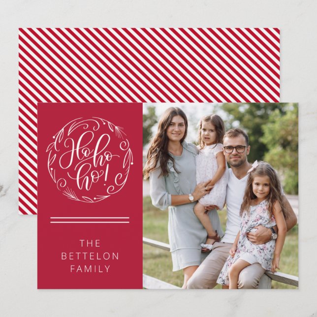 Ho ho ho! Cartão com fotos de Natal Flat Holiday (Frente/Verso)