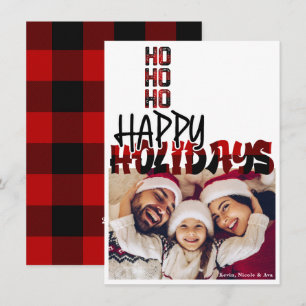 HO HO HO Grunge Xadrez Férias Natal Cartão de Foto