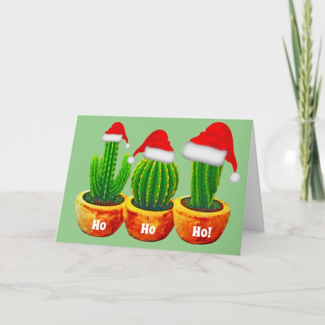 Ho Ho Ho Três Cactus - Cartão de Saudação de Natal (Frente)