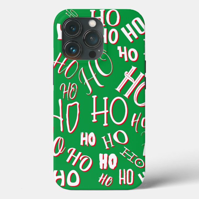 HO HO Padrão de texto de Natal branco verde (Verso)
