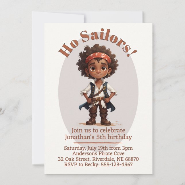 Ho Marinheiros! Convite de Aniversário do Pirate B (Frente)