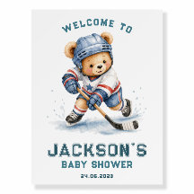 Hockey Bear Boy Personalized Welcome Baby Shower