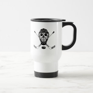 Hockey Goalie Skull e Sticks Caneca de viagem
