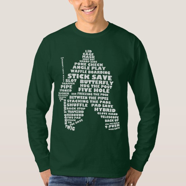 Hockey Goalie Typografia Longa Com Camisa (Frente)