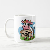 Hoje sou Moo-dy, uma linda caneca de café para Ama