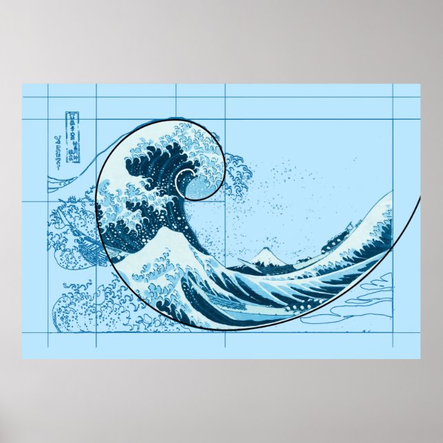Hokusai Conhece Fibonacci, Poster Azul (Frente)