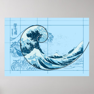 Hokusai Meets Fibonacci, Blue Poster