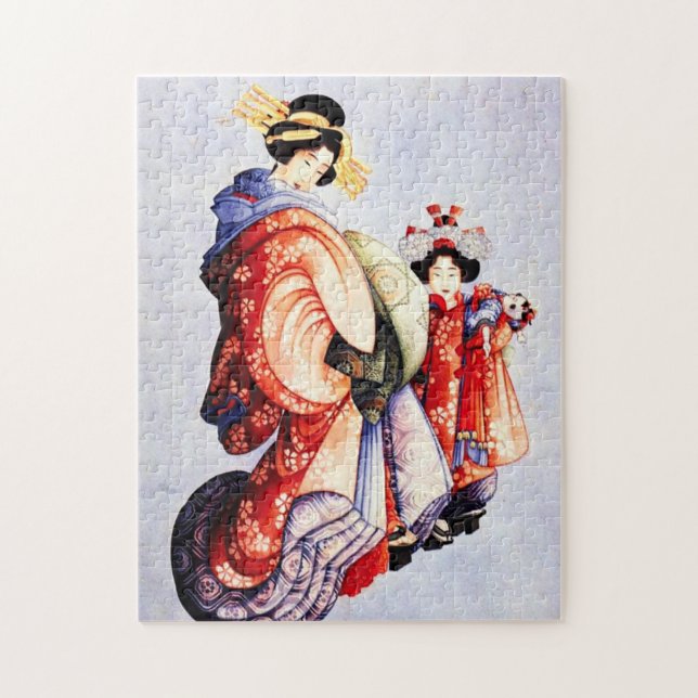 Hokusai Oiran e Kamuro Quebra-cabeça (Vertical)