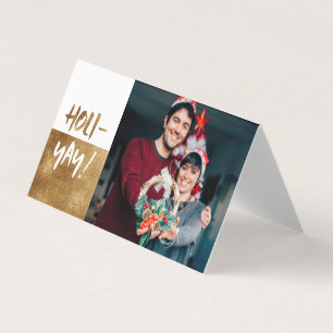 HOLI-YAY! Cartão de Feriado Dourado de Script Dive