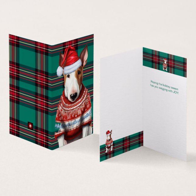 Holiday Bull Terrier Dog Red Green Xadrez Natal (Interior e exterior)