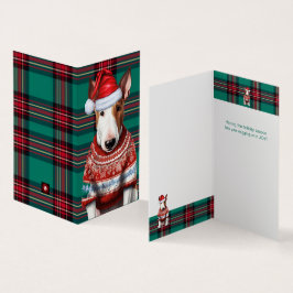 Holiday Bull Terrier Dog Red Green Xadrez Natal