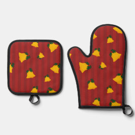 Holiday Red Gold Stripe Bells Christmas