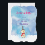 Holiday Snowman acenando Convite de festas de Nata<br><div class="desc">Convite de festas de Natal com uma bela ilustração de bonitinha de neve. Ele está vestindo um chapéu preto de cachimbo, segurando um clássico cachimbo de milho, e vestindo um cachecol vermelho. Ficando na neve branca fria sorrindo e balançando olá. O fundo é composto por céu aquoso com cores azuis...</div>