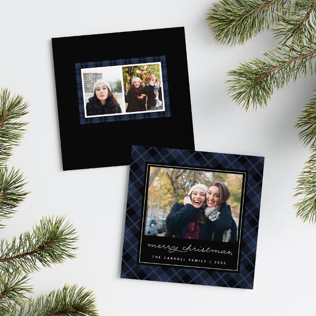 Holiday Tartan | Cartão com fotos quadrado (Criador carregado)