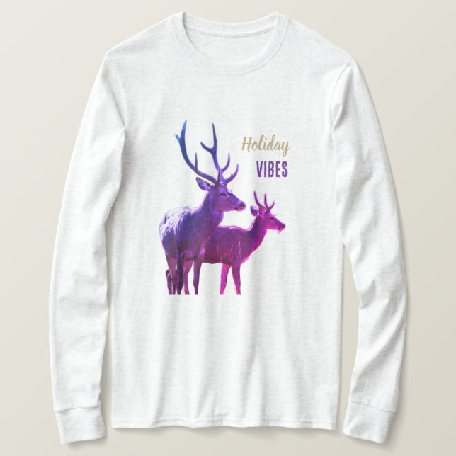 Holiday Vibes Deers Long Sleeves Top (Frente do Design)