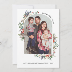 Holly Berries Arch Frame Ano Fotográfico no Cartão