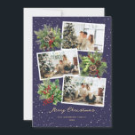 Holly Berries Photo Collage Feliz Cartão de Natal<br><div class="desc">Lindo fotografia Feliz Cartão de Natal com sagras,  bagas vermelhas,  cones de pínus e galhos. Personalize facilmente este cartão de feriado elegante com suas fotos e texto.</div>