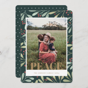 Holly Berry Green Dourado Cartões de foto de Natal