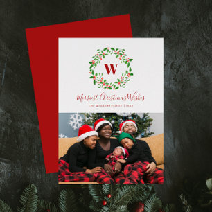 Holly Berry Wreath Cartão com fotos de férias