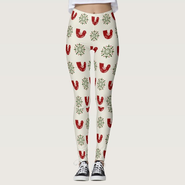 Holly Bird & Snowflake Christmas Leggings Women (Frente)
