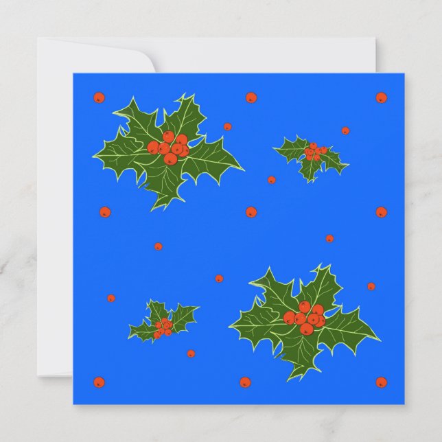 Holly (Ilex) Motif de Natal em Azul Festivo (Frente)