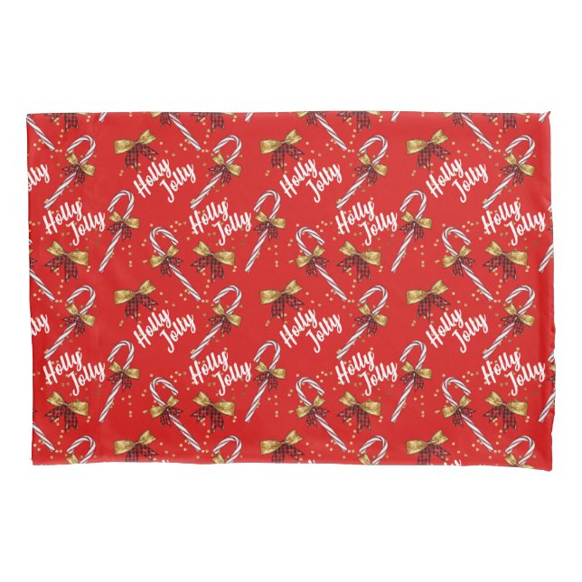 Holly Jolly Candy Cane Cristmas Pillowcase (Frente)