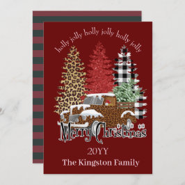 Holly Jolly Feliz Árvores de Natal no Cartão de Ca