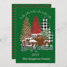 Holly Jolly Feliz Árvores de Natal no Cartão de Ca