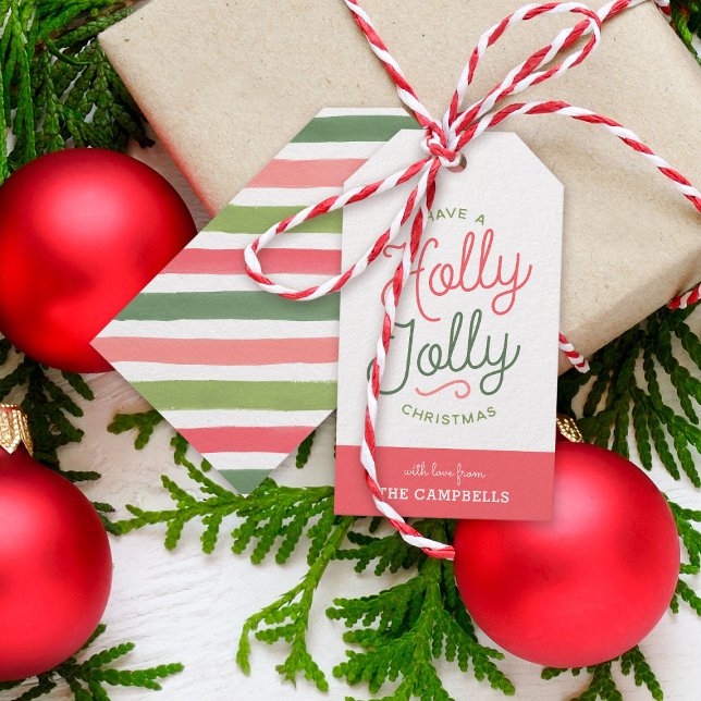 Holly Jolly Stripes Etiquetas de Natal (Criador carregado)