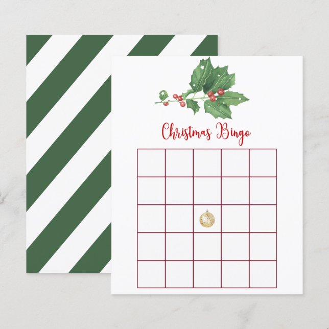 Holly Wreath Christmas Bingo Game Card (Frente/Verso)