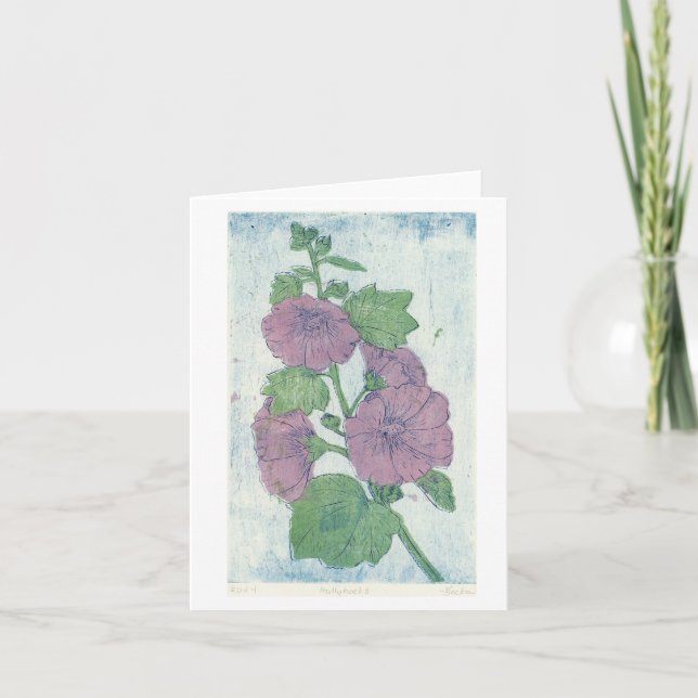 Hollyhock Intaglio + Cartão de Impressão de Bloco  (Frente)