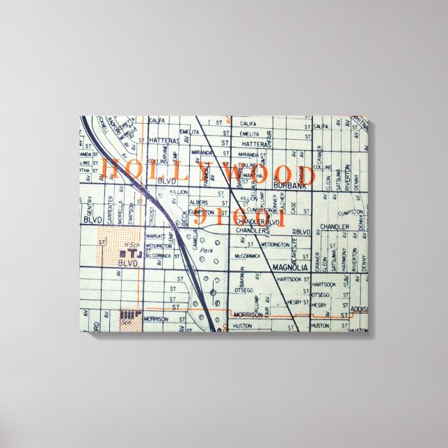 Hollywood, CA Vintage Map Impressão (Frente)