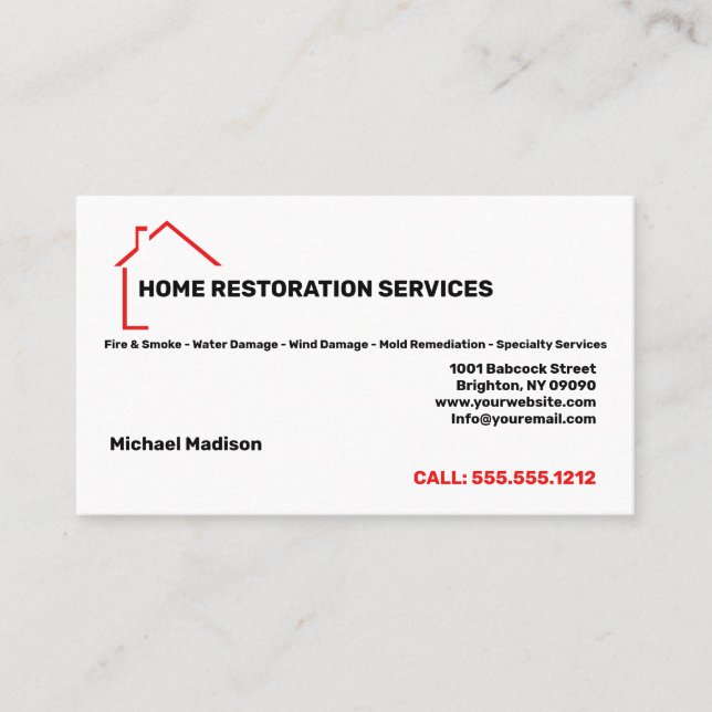 Home Restoration Services Cartão de visita (Frente)