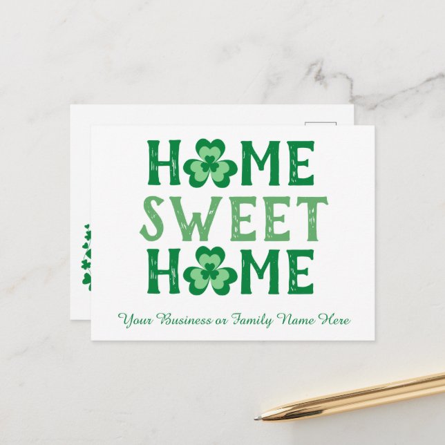 Home Sweet Home Irish Shamrock Cartão postal (Frente/Verso In Situ)