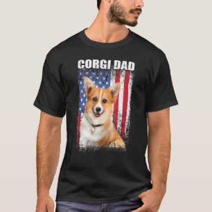 Homem Camisa Vintage Bandeira Americana Corgi Pai 