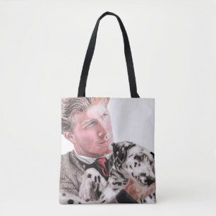 Homem com o Dalmaciano Cachorro Cute Tote Bag