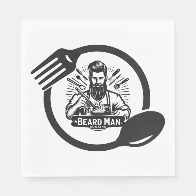 Homem de Barba Cozinhando Guardanapos de Papel (Frente)