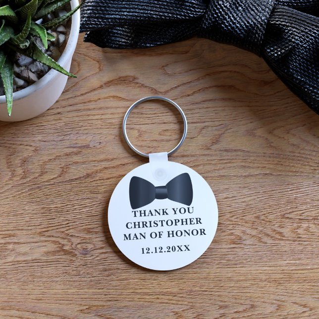 Homem de Honra Arco Negro Casamento Favor Chaveiro (Thank any member of your bridal party with this bow tie keychain. Just add their name & your wedding)