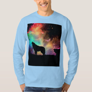 homem de manga comprida T- Camisa com lobo