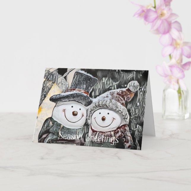 Homem de neve e neve desenhando cartão personalizá (Orquídea)