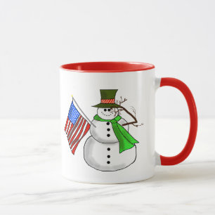 Homem de Neve Patriótico Dando Uma Caneca De Salut