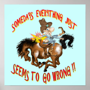 Homem do poster no cavalo para trás engraçado!