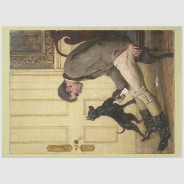 Homem e seu papel de decoupage de cachorro (Frente )